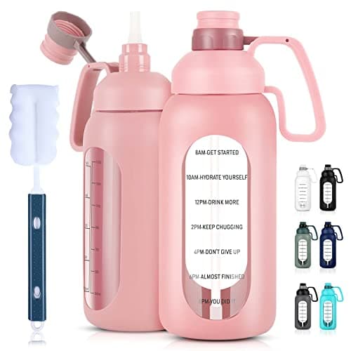 Aqulea Glass Water Bottle - 64 Oz, Straw, Pregnancy Tracker, Leakproof Gym Bottle with Sleeve