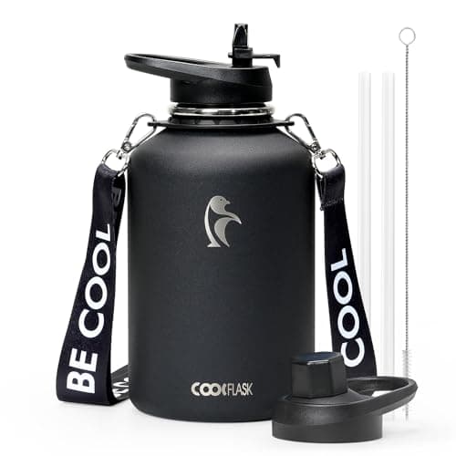 Coolflask 64oz Insulated Stainless Steel Water Bottle, Keep Cold 48h Hot 24h, Leak Proof — Magic Black