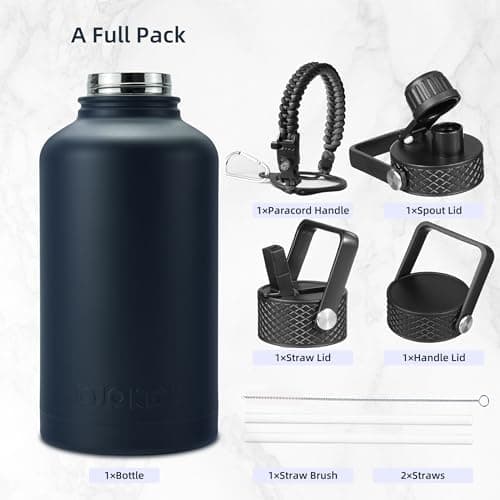 BJPKPK Insulated 64oz Water Bottles with Straw Lid & Paracord Handle, Thermos for Hot & Cold Liquid, Navy Blue