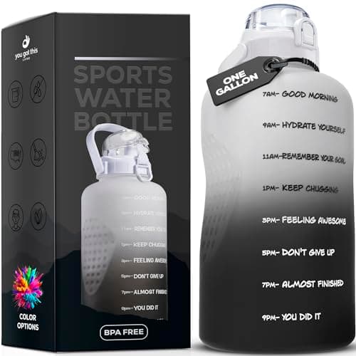 Motivational Straw Water Bottle, 1 Gallon Reusable Jug, Spill-Proof BPA Free — Mix-Black/White