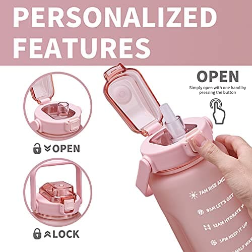128oz Large Leakproof Tritan Water Bottle with Time Marker & Straw for Gym & Fitness