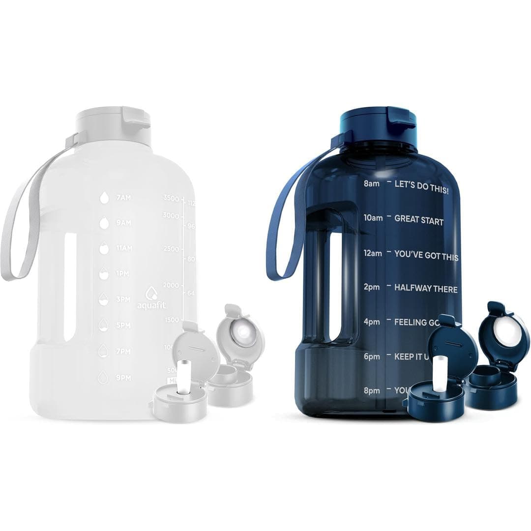 AQUAFIT 2-Pack 1 Gallon Water Bottle with Straw & Time Marker