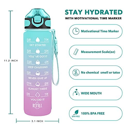 Enerbone 32 oz Motivational Drinking Water Bottle with Straw & Timer, Fitness Gym Outdoor