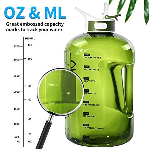 Motivational Green 1 Gallon Time Marker Water Bottle, 128 Oz Sports Jug