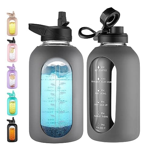 CIVAGO 64 oz Motivational Water Bottle with Straw, Black — Gray