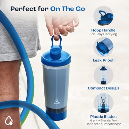 Rechargeable Electric Protein Shaker Bottle - 24oz Blender for Protein Mixes (Blue)