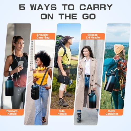 1 Gallon Insulated Stainless Steel Water Bottle, Leak Proof, 128 oz Jogging Camping
