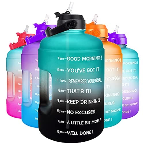 QuiFit Leak-Proof BPA Free 1 Gallon Water Bottle for Gym Sports Outdoor with Straw & Motivational Time Marker 128OZ CapacityReusable — QFB15 GreenD-Black Gradient