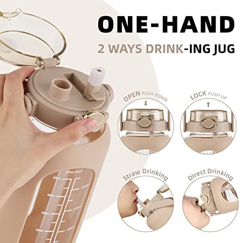 Sierozur 64oz Glass Water Bottle with Straw Lid & Handle Motivational Sleeve Workout Jug