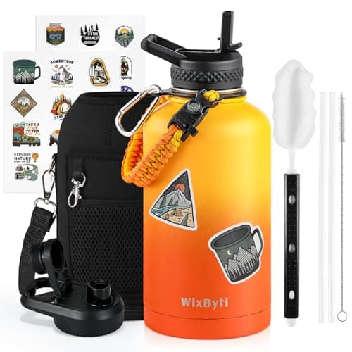 One Gallon Insulated Triple Wall Vacuum Cold Water Bottle for 48 Hrs & Leak-proof & Non-BPA
| 128oz Large Triple Wall Insulated Stainless Steel Water Jug with Paracord Handle Straw Spout & Stickers
| One Gallon Cold Insulated Water Bottle with Non-B 