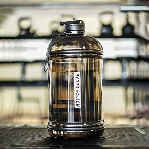 1 Gallon Water Bottle Jug with Straw & Spout Lid, Handle, Time Marker, BPA Free, 128oz (Black)