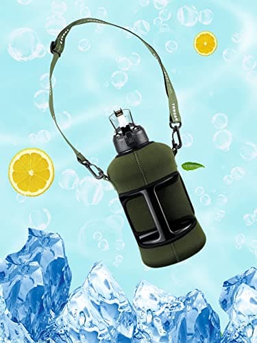 YOUCAN PLATO Large Gym Water Bottle for Man or Women - 74 oz Half Gallon Water Bottle with Sleeve - BPA Free, Leakproof, Black