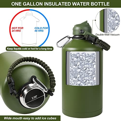 1 Gallon Insulated Water Bottle with Straw, Hot & Cold, Travel, Hiking & Camping