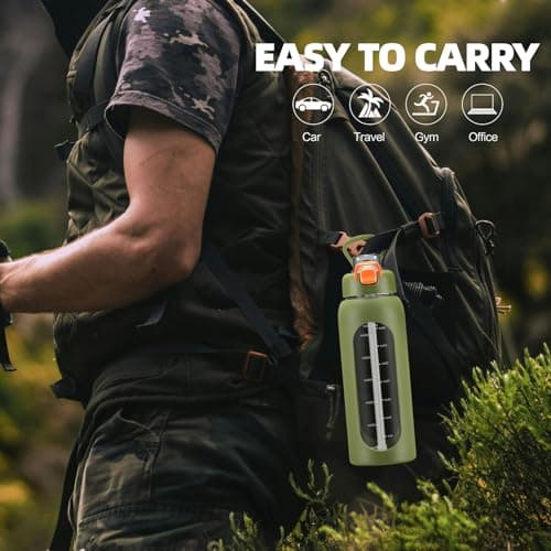 Large 64 oz Motivational Water Bottle with Straw & Time Marker