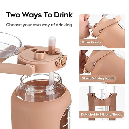 Large Motivational Water Bottle with Time Marker and Silicone Sleeve 2.2L Gym Workout