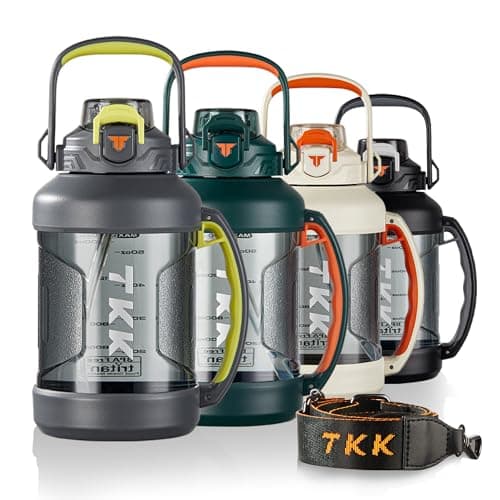 TKK Half Gallon BPA Free Tritan Water Jug with Straw Lid, Dishwasher Safe, Black — Gray