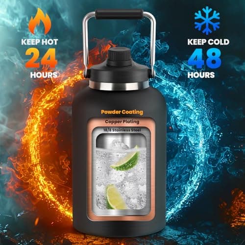 128 oz Insulated Stainless Steel Water Bottle - Sweat Proof, Great for Travel, Hiking & Camping - Black