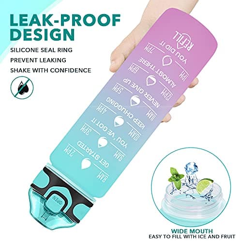 Enerbone 32 oz Motivational Drinking Water Bottle with Straw & Timer, Fitness Gym Outdoor