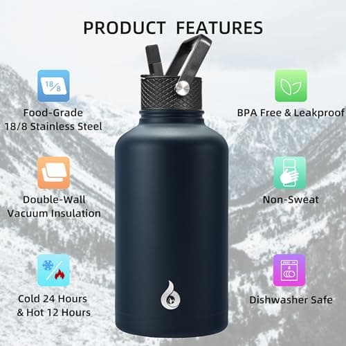 BJPKPK Insulated 64oz Water Bottles with Straw Lid & Paracord Handle, Thermos for Hot & Cold Liquid, Navy Blue