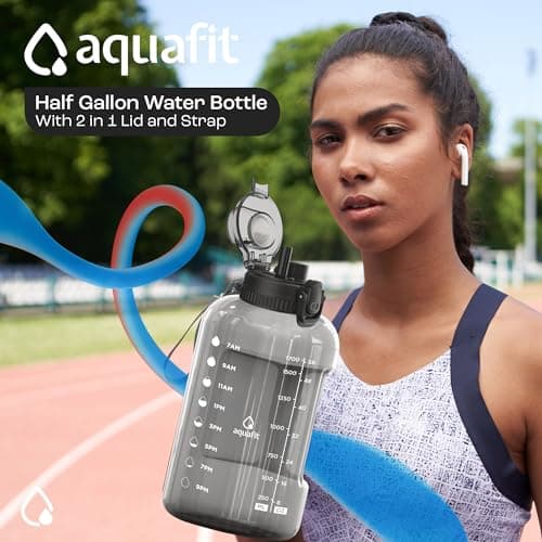 AQUAFIT 2 Pack - Half & 1 Gallon Water Bottles with Time Markers