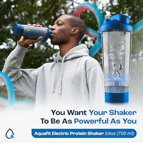 Rechargeable Electric Protein Shaker Bottle - 24oz Blender for Protein Mixes (Blue)