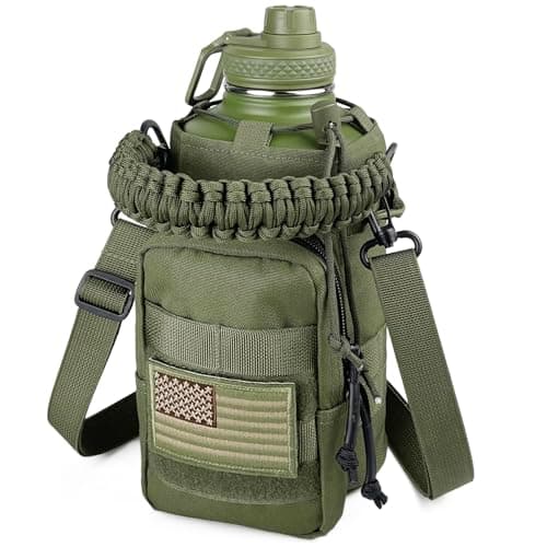 Half Gallon Insulated Water Bottle with Sleeve for Men's Sports Hiking — Green Bottle with Military Green Sleeve