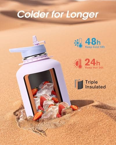 Coolflask 64oz Insulated Stainless Steel Water Bottle, Keep Cold 48h Hot 24h, Leak Proof