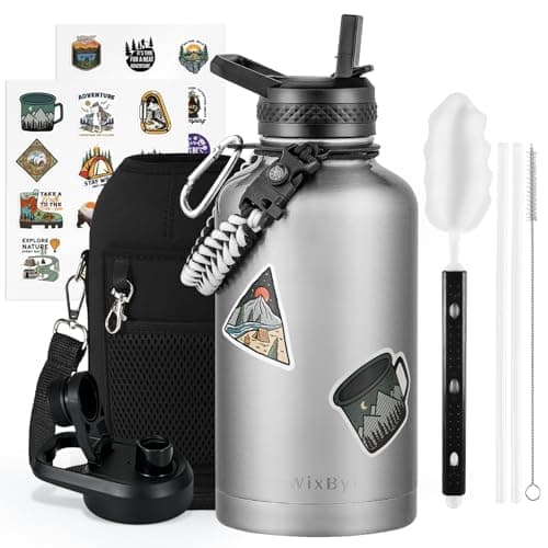 One Gallon Insulated Triple Wall Vacuum Cold Water Bottle for 48 Hrs & Leak-proof & Non-BPA
| 128oz Large Triple Wall Insulated Stainless Steel Water Jug with Paracord Handle Straw Spout & Stickers
| One Gallon Cold Insulated Water Bottle with Non-B 