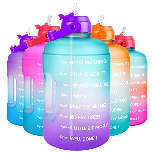 QuiFit Leak-Proof BPA Free 1 Gallon Water Bottle for Gym Sports Outdoor with Straw & Motivational Time Marker 128OZ CapacityReusable — QFA3 Green/Purple Gradient