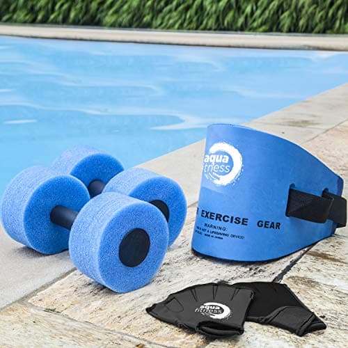 New Aqua 6-Piece Fitness Set for Water Aerobics and Pool Exercises – Swim Belt, Gloves, Dumbbells