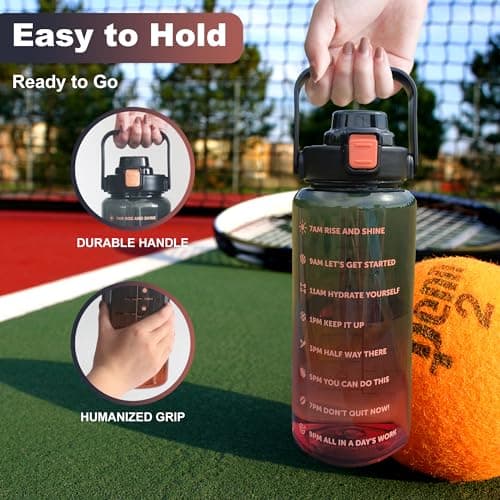 Large Motivational Water Bottle with Time Marker, Leakproof & BPA Free, 64oz-128oz