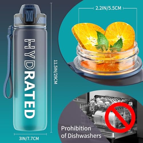 32oz Tritan BPA Free Water Bottle with Straw and Time Marker for Fitness