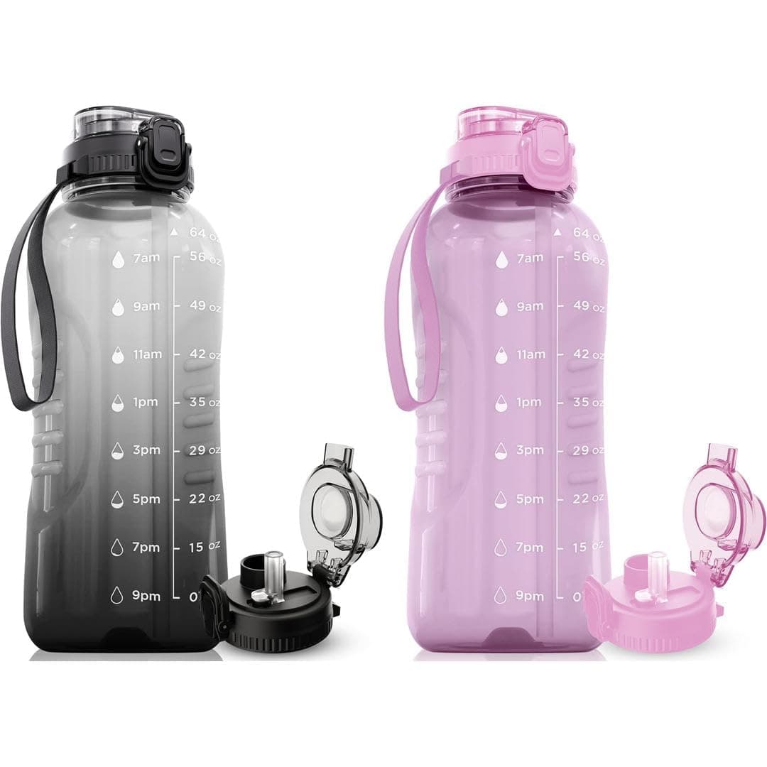 AQUAFIT 2 Pack - 2 x 64 oz Water Bottles with Time Markers