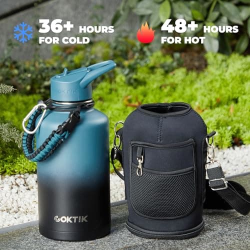 Indigo Black Insulated 64 oz Water Bottle, Triple Wall Stainless Steel, Cold for 48 Hrs, Leak-Proof, BPA-Free