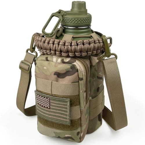 Half Gallon Insulated Water Bottle with Sleeve for Men's Sports Hiking — Green Bottle with CP Camo Sleeve