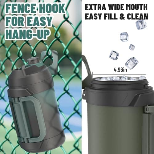 Zukro 1 Gallon Insulated Metal Water Jug with Straw, No Sweat, Stainless Steel Cold Keeper, Black