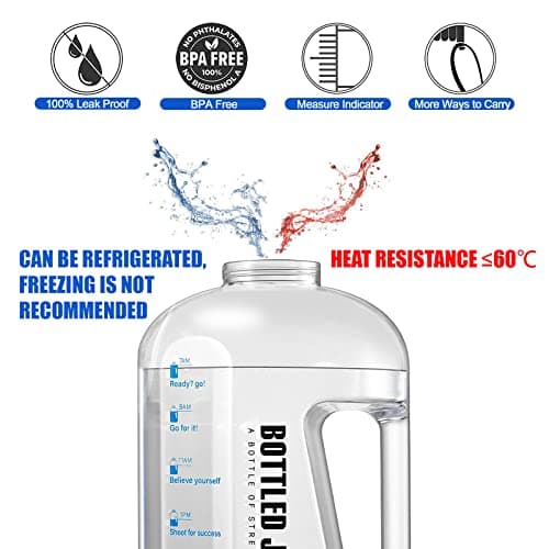 Dundun BPA-Free 1 Gallon Water Bottle with Time Markings for Sports and Camping