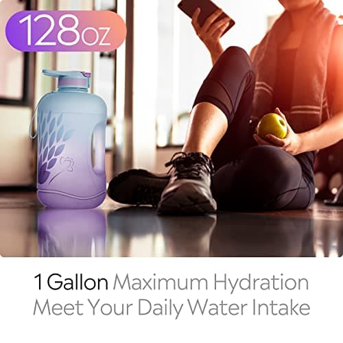 TOBA Leakproof 1 Gallon 128 oz Large Sports Water Bottle Petal BPA Free Pet Motivational