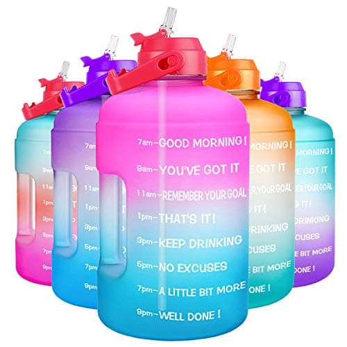 QuiFit Leak-Proof BPA Free 1 Gallon Water Bottle for Gym Sports Outdoor with Straw & Motivational Time Marker 128OZ CapacityReusable — QFA8 Pink/Blue Gradient