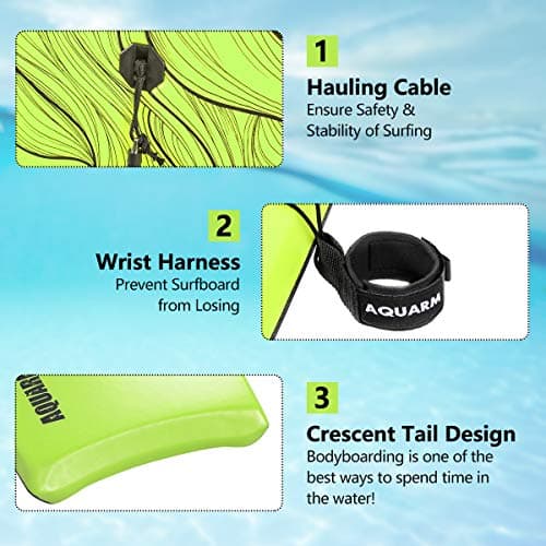 XPE Bodyboard 33/36/41-inch with Wrist Leash & Fin Tethers, Lightweight & Ideal for All Ages