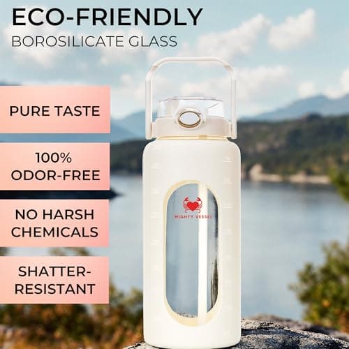 Leakproof Glass 64 oz Water Bottle with Straw - Pregnancy Hydration Tracker