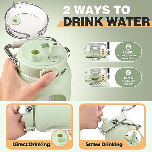 Motivational 64oz Glass Water Bottle with Straw and Stainless Handle