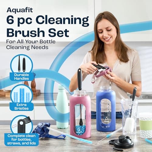AQUAFIT Half Gallon Water Bottle & 6pc Cleaning Brush Kit