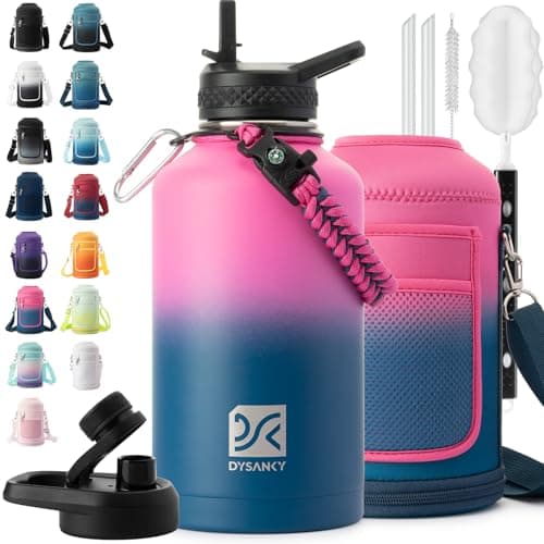 Thick Stainless Steel Insulated Water Bottle, BPA-Free, 64 oz | Gym & Hiking — Rose Red/Blue