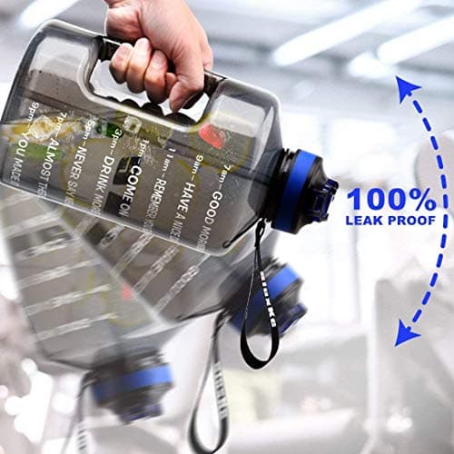 1 Gallon BPA Free Sports Water Bottle with Time Marker, Fitness Enthusiasts, Outdoor Activities, Leak Proof, 128oz, Black, Plastic