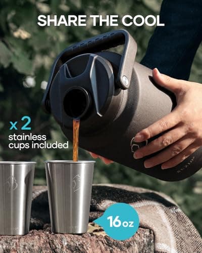Buzio 128oz Insulated Water Bottle with Straw Lid & 2 Beer Cups, Black