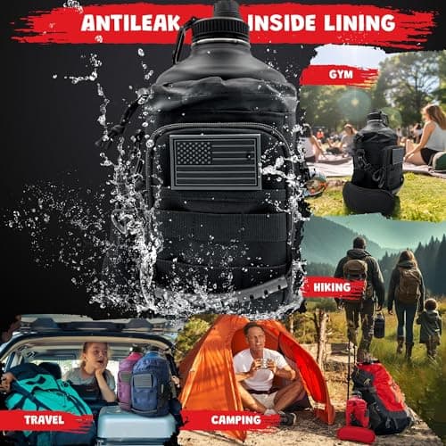1 Gallon Insulated Stainless Steel Water Bottle - Carrying Bag - Keep Cold & Hot - Black Tactical Flask