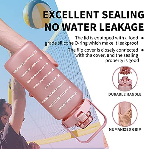128oz Large Leakproof Tritan Water Bottle with Time Marker & Straw for Gym & Fitness