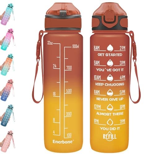 Enerbone 32 oz Motivational Drinking Water Bottle with Straw & Timer, Fitness Gym Outdoor — Amberglow