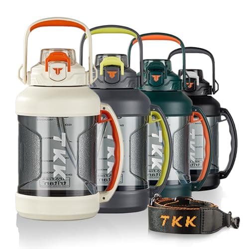 TKK Half Gallon BPA Free Tritan Water Jug with Straw Lid, Dishwasher Safe, Black — White